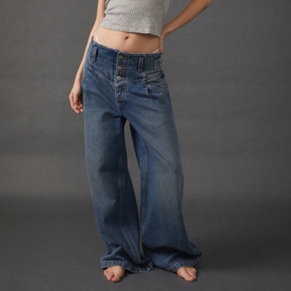 We The Free Wide Leg Flared Blue Jeans